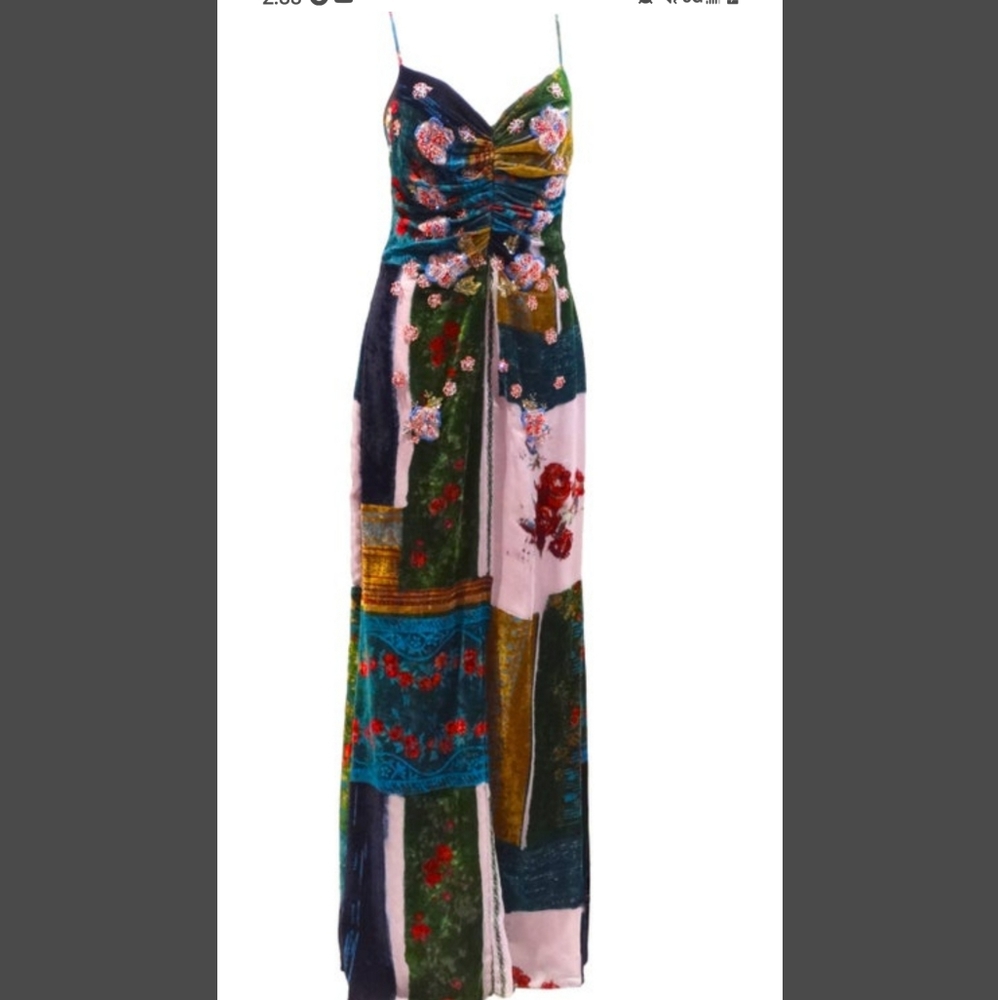 Badgley Mischka gown size 4 fits like a 2 beaded silk and velvet patchwork